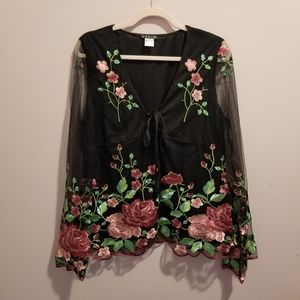 VENUS Black Floral Embroidered Top